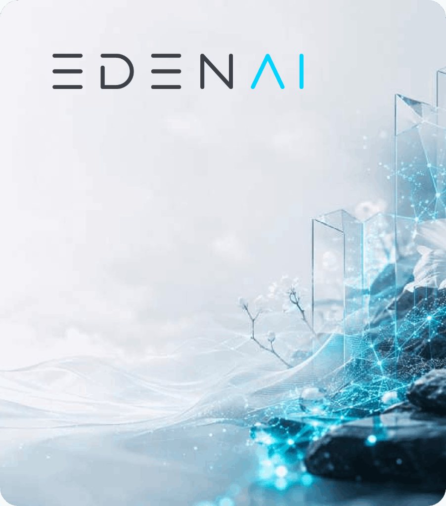 白い花と透明な建築、AIネットワークが融合するEDENAIのブランドビジュアル